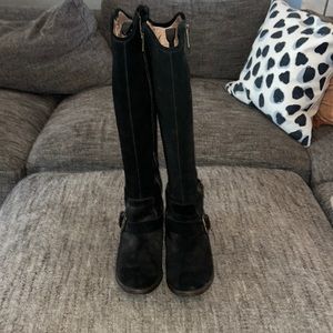 Donald Pliner Black Leather suede zip up black boots